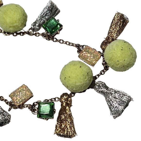 Handmade Retro Statement Pom Pom Tassels Necklace Colorful Gem Accents Jewelry - Picture 3 of 7